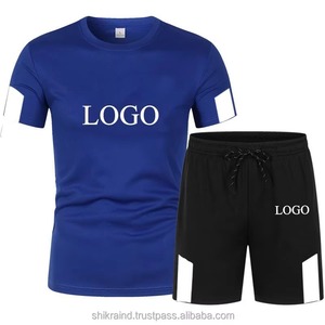 Ensemble de survêtements 2 pièces grande taille pour hommes T-shirt de sport respirant 100% coton haut court d'été brodé à la mode automne - Product Image 6