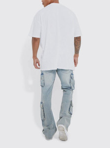 Pantalones vaqueros rasgados desgastados de pierna ancha lavados Vintage lavados personalizados para hombres - Product Image 2