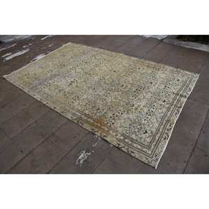 Classique Beige Bleu Vintage Tapis Turc 5.2X8.4 pieds À La Main Patchwork Conception Laine Bambou Soie Matériel Latex Support pour Vivre - Product Image 2