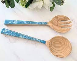 Handmade Acacia Wood <b>Salad</b> Server Set Latest Design Resin and Wood Hot Selling <b>Tool</b> for Home and Kitchen - Product Image 6