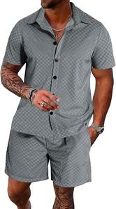 Survêtement 2 pièces en velours respirant pour homme Survêtements d'été décontractés Chemise à boutons à manches courtes Tenues courtes Ensembles de t-shirts pour homme - Product Image 3