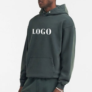 Botón a presión Sudadera con capucha para hombre 500 Gsm Vintage Pullover French Terry Hoodies 100% algodón Heavyweight Cropped Hoodie Fabricante - Product Image 2