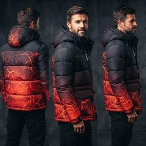 <b>Men</b> Hooded Puffer <b>Jacket</b> Black Red Gradient Print Quilted Winter Warm Outdoor <b>Utility</b> Casual <b>Jacket</b> OEM ODM Bulk <b>Jacket</b> - Product Image 4