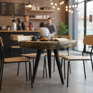 Tabouret et table d'appoint ronde en bois massif naturel moderne pour le mobilier de salon - Product Image 1