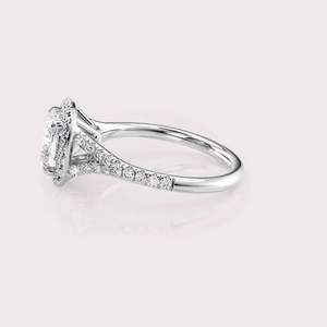 IGI Certified Cushion Cut Lab Grown Diamond Halo Engagement Ring with Pave Band in <b>Solid</b> 925 Sterling <b>Silver</b> - Product Image 2