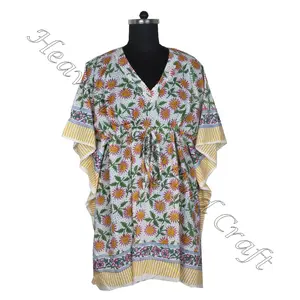 Comfy Short Kaftan Dress Hand Block Printed Kafan Short Kaftan Indian Cotton Short Kaftan Maxi Product 100% Organic Wear