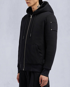Sweat-shirt polaire zippé à capuche noir de luxe pour homme, coupe classique, couleur unie, décontracté, pour l'automne, avec logo OEM 100% personnalisable - Product Image 3