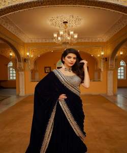 Katan Saree indien dernier concepteur tenue de fête mariage dames femmes porter Georgette soie broderie travail Sari avec chemisier Apparelgarment - Product Image 6