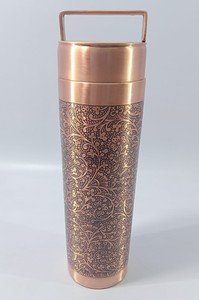 Botella para beber de cobre puro de diseño martillado moderno con tapa Almacenamiento de agua a prueba de fugas Vasos de plástico - Product Image 2