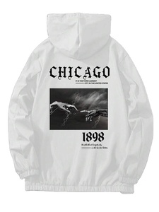 Ustom-Chaqueta impermeable con capucha para hombre, chaqueta cortavientos lisa con cremallera completa, venta al por mayor - Product Image 2