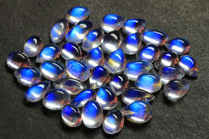 Lot de cabochons en pierre de lune arc-en-ciel naturel-bleu pierre de lune flashy ovale et poire-pierres lâches lisses pour elle - Product Image 3