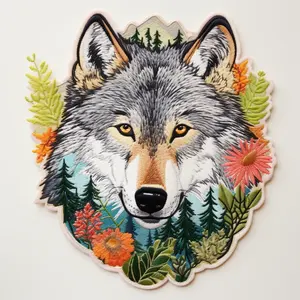 Beauté sublimation patch brodé coloré loup nature fer sur patch