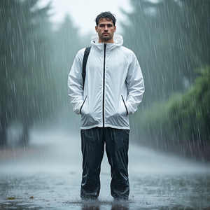 ชุดกันลมสไตล์สตรีทชุดวอร์มสองชิ้นสำหรับผู้ชายเดินเขาชุดกันฝนสีดำทำจากไนลอน100% สำหรับผู้ชาย - Product Image 2