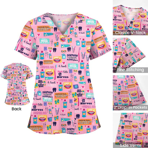 Tops de travail médicaux imprimés, personnalisés OEM, de haute qualité, avec détection d'aiguilles, fusion sans couture, pour cliniques médicales, professionnels médicaux amusants - Product Image 1