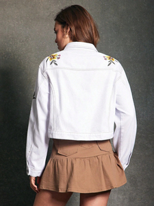 <b>Women</b> <b>Summer</b> Wear Slim Fit Button Down Long Sleeves Casual Streetwear Cropped Denim <b>Jackets</b> OEM Customized Cheap Price - Product Image 2