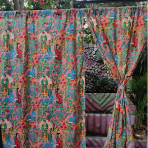 Hermosas cortinas y cenefas indio de algodón con estampado floral de melocotón, tratamientos de ventana para habitaciones - Product Image 5