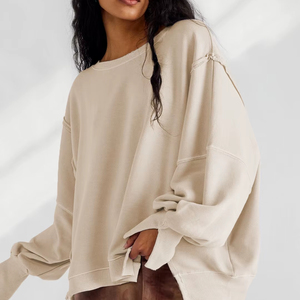 OEM personalizado de algodón sudaderas de mujer de cuello redondo personalizado de pantalla impresa al por mayor Drop-hombro sudaderas con capucha para mujer - Product Image 1