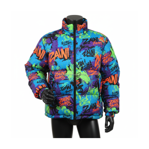 Chaqueta acolchada de calidad superior para hombre, tela de poliéster resistente al agua, chaqueta acolchada con logotipo personalizado con estampado de grafiti multicolor para hombre - Product Image 1