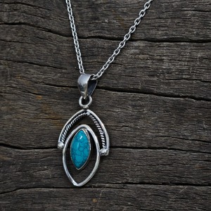 Marquise Shape Silver Turquoise Pendant Lightweight Sterling Silver <b>Cross</b> Flower Pattern Fine <b>Charms</b> Elegant Pendants - Product Image 2