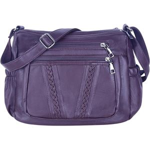 <b>Ladies</b> PU <b>Leather</b> Multi Pocket Shoulder <b>Bag</b> Trendy Street Style Lightweight Crossbody Purse - Product Image 2