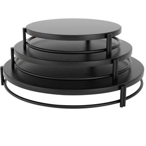 Support de gâteau métallique à deux niveaux de forme ronde de couleur noire présentoir de gâteau multitâche structuré fabriqué à la main disponible - Product Image 5