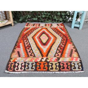 Tapis de 2,6 x 3,7 pieds, tapis turc vintage, tapis en laine abstrait rouge - Product Image 4