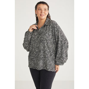 ETHIQUET Paulinebb Chemise grande taille pour femme en tissu froissé à manches ballon et motifs - Product Image 1