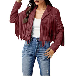 Chaquetas de moda de cuero Estilo occidental Fringe Chaqueta de mujer con flecos de cuero de invierno Chaqueta con flecos occidentales Tarifa al por mayor OEM - Product Image 5