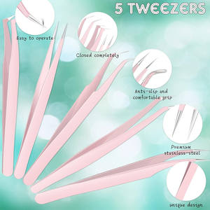 Lot de 5 pinces à épiler pour extensions de cils en acier de différentes couleurs - Product Image 3