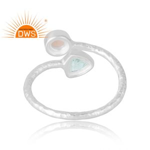 Venta caliente 925 plata esterlina Natural Rosa Calcedonia y aguamarina anillo de piedras preciosas joyería personalizada para mujeres regalo para ella - Product Image 2