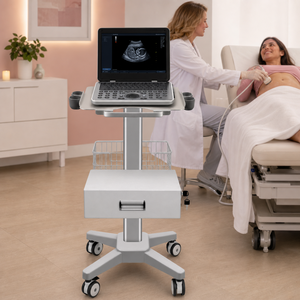 Chariot médical <span class=keywords><strong>à</strong></span> ultrasons en aluminium de qualité aéronautique avec <span class=keywords><strong>panier</strong></span> et deux supports pour sondes - Product Image 3
