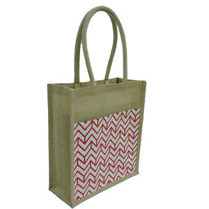 <b>Ladies</b> Eco Friendly and Pocket Friendly Jute <b>Shopping</b> <b>Bag</b> with External Pocket with Red Motif Silk Screen Print - Product Image 3