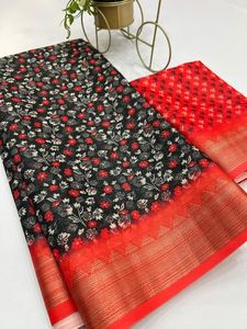 Tissu en lin à imprimé Floral numérique, tenue quotidienne, bordure dorée tissée, belle tenue décontractée, traditionnelle - Product Image 6