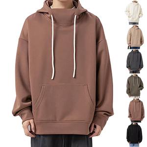 Sweatshirts à capuche à col roulé pour hommes en coton doux et confortable à manches longues avec cordon de serrage coupe ample sweatshirts à col roulé surdimensionnés à la mode décontractés solides pour hommes - Product Image 3