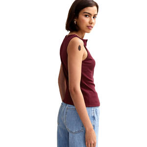 Breathable Summer Custom Logo Women's Ribbed <b>Tank</b> <b>Top</b>-Polyester/Cotton Blend 3D Embroidery Button Rivet Decorations 180g Jersey - Product Image 4