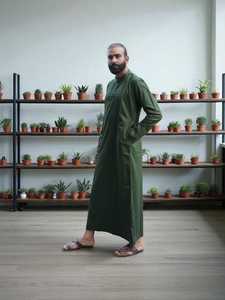 Thobe musulman décontracté uni pour homme, Qatar, manches longues, coton léger, respirant, longueur cheville, blanc, vêtement islamique, robe - Product Image 2