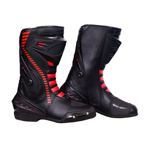 Bottes de moto en cuir rouge et noir de haute qualité pour hommes avec finition haut de gamme, semelle durable, protection et confort de conduite - Product Image 6