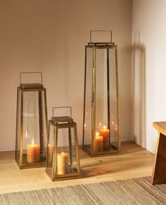 Intricately designed antique brass <b>lantern</b> with floral patterns ideal for festive occasions and <b>vintage</b> style homes - Product Image 2