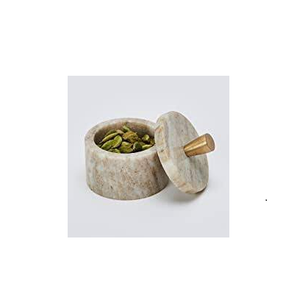 Bol à sel en marbre Ensemble de pots d'assaisonnement Boîte d'assaisonnement de cuisine Poivrière et salière ménagère avec couvercle en bois - Product Image 5