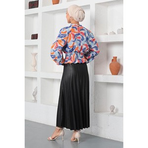 Chemisier Élastique Brodé à Motifs Floraux pour Femmes XS-XL en Chiffon Organza Tissu Tricoté Sans Col Style Décontracté Longueur Avant - Product Image 5