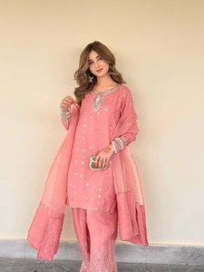 New Launching Traditional Designer Women's Wedding Party Wear Salwar Kameez Pure Heavy Chinnon Silk Embossed Digital Print - Product Image 6