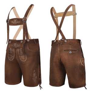 Luxury <b>Brown</b> 100% Cotton Lederhosen Eco-Friendly Quick Dry Breathable High Street Style Mid-Waist <b>Shorts</b> Traditional Stitch - Product Image 1