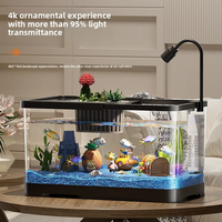 Aquarium extérieur écologique de luxe transparent pour poissons rouges et tortues, grand aquarium avec couvercle, ensemble deux pièces, panier pour nourriture pour poissons