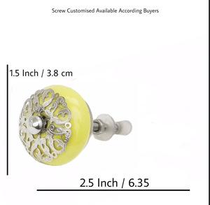 ลูกบิดลิ้นชักตู้แบบดึงสำหรับตู้เสื้อผ้าห้องครัวลูกบิดเซรามิกสีเหลืองมะนาวลายเส้นสีเงินสไตล์โมร็อกโก - Product Image 3