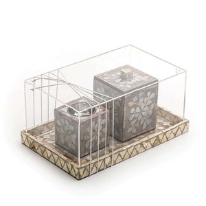 Mop Grey <b>Colour</b> Handicrafts Mother of Pearl Inlay Tray Box Incense Burner Set Mop Mubkhar Ramadan Gift Dukhoon Manufacturer - Product Image 1