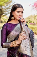 Sari en soie satinée tissée à la main de qualité supérieure belle bordure de créateur avec un style uni imprimé riche Pallu pour les mariages
