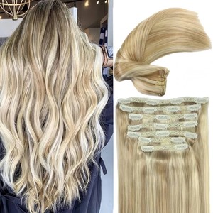 Ondulés Blonde Couleur Soyeux Extension de Cheveux Remy Belle Qualité Indien 24 Pouces Ensemble De 7 Clip Dans L'extension De Cheveux Blonde Cheveux Humains Perruques - Product Image 1