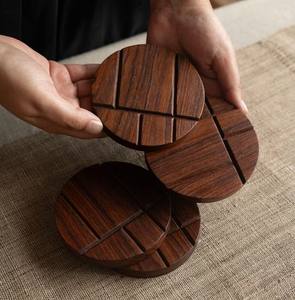 Textured Solid Wood Square <b>Coaster</b> Set Heat Resistant Durable <b>Drink</b> <b>Coasters</b> for Dining Coffee Table Home Decor - Product Image 3