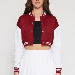 Chaqueta universitaria de béisbol acolchada de manga larga para mujer OEM, con perlas y remaches, diseño bicolor, alta calidad, 100% lana con procesamiento teñido. - Product Image 2