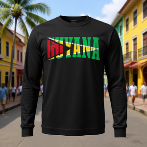 T-Shirt a Maniche Lunghe Stile Retrò Guyana Sports, Bandiera Guyanese, Orgoglio Guyanese per Promozioni - Product Image 3